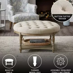 Kirklands Home Benches & Ottomans|Martha Stewart Round Cream Ottoman with Shelf Ivory