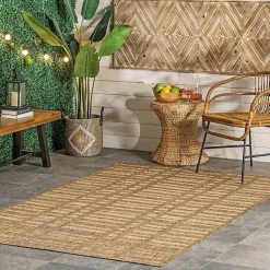 Kirklands Home Area Rugs|Marti Banded Lines Outdoor Rug, 5x8 Tan