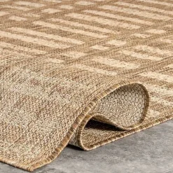 Kirklands Home Area Rugs|Marti Banded Lines Outdoor Rug, 5x8 Tan