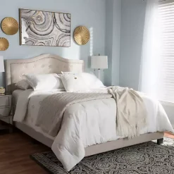Kirklands Home Beds & Headboards|Mary Beige Button Tufted King Bed Frame Ivory