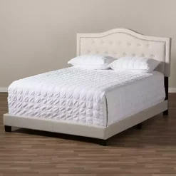 Kirklands Home Beds & Headboards|Mary Beige Button Tufted King Bed Frame Ivory
