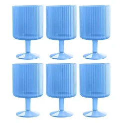 Kirklands Home Glassware & Drinkware|Matte Azure Ribbed Goblet Glasses, Set of 6 Blue