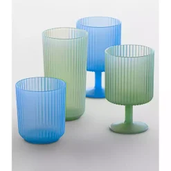 Kirklands Home Glassware & Drinkware|Matte Azure Ribbed Goblet Glasses, Set of 6 Blue