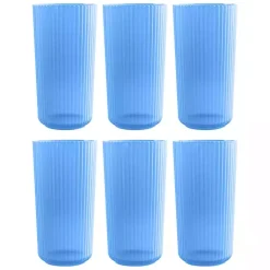 Kirklands Home Glassware & Drinkware|Matte Azure Ribbed Tall Glasses, Set of 6 Blue