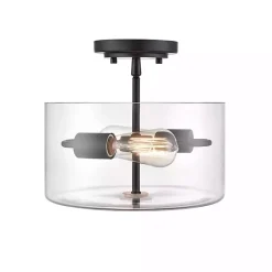 Kirklands Home Flush Mount Lighting|Matte Drum Semi-Flush Mount Light Black