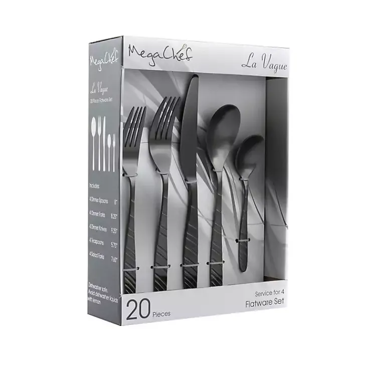 Kirklands Home Flatware & Cutlery|Matte Black Steel Diagonal 20-pc. Flatware Set