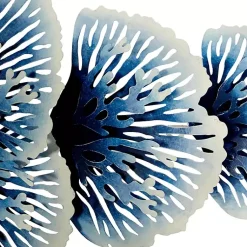 Kirklands Home Wall Plaques|Matte and White Flowers Metal Wall Plaque Blue