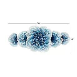 Kirklands Home Wall Plaques|Matte and White Flowers Metal Wall Plaque Blue