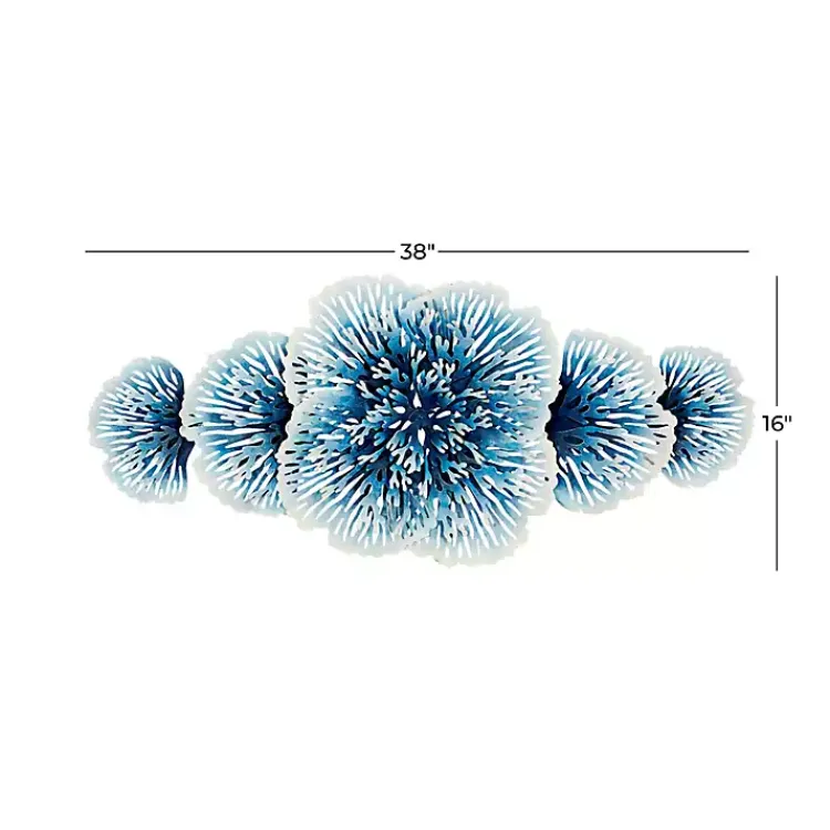 Kirklands Home Wall Plaques|Matte and White Flowers Metal Wall Plaque Blue