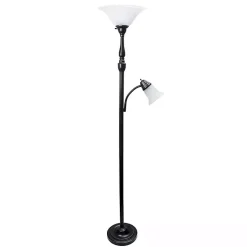 Kirklands Home Floor Lamps|Matte Bronze and White Reading Arm Torchiere Brown