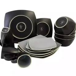 Kirklands Home Dinnerware|Matte Gray and Black 16-pc. Dinnerware Set