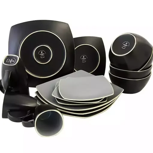 Kirklands Home Dinnerware|Matte Gray and Black 16-pc. Dinnerware Set