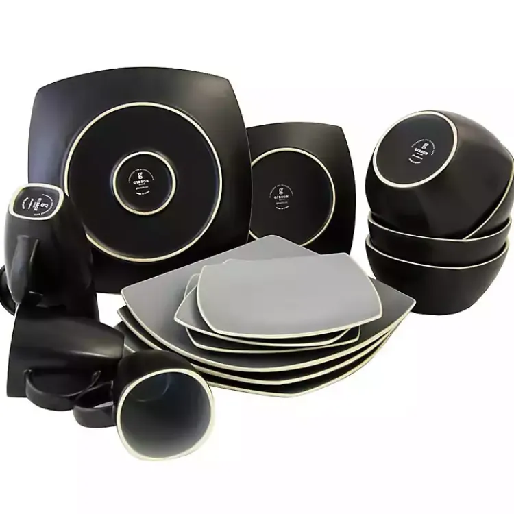 Kirklands Home Dinnerware|Matte Gray and Black 16-pc. Dinnerware Set