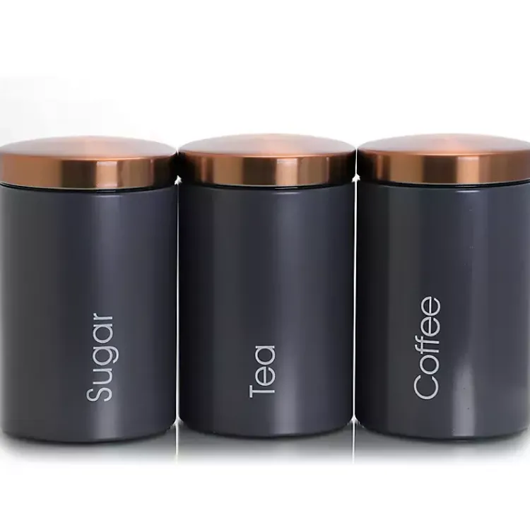 Kirklands Home Kitchen Storage|Matte and Copper 3-pc. Canister Set Gray