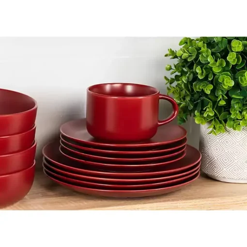 Kirklands Home Dinnerware|Matte Ceramic 16-pc. Dinnerware Set Red