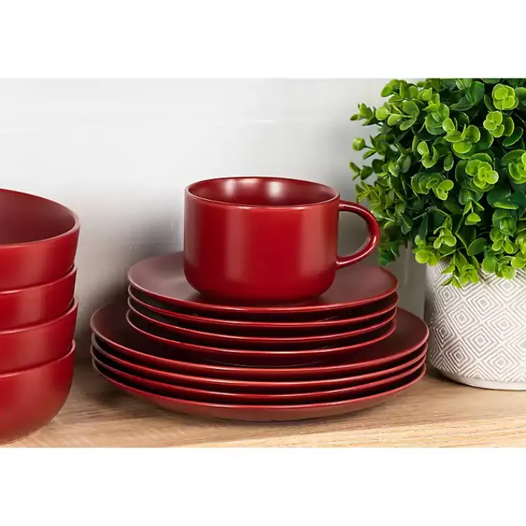 Kirklands Home Dinnerware|Matte Ceramic 16-pc. Dinnerware Set Red