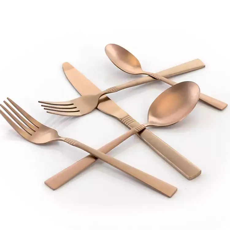 Kirklands Home Flatware & Cutlery|Matte Rose Gold Rounded 20-pc. Flatware Set