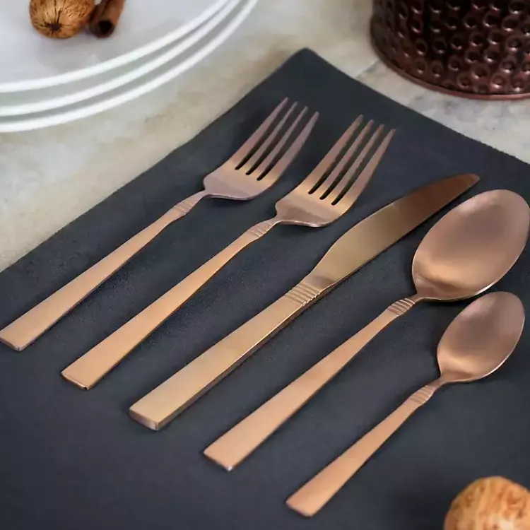 Kirklands Home Flatware & Cutlery|Matte Rose Gold Rounded 20-pc. Flatware Set