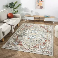 Kirklands Home Area Rugs|Medallion Rust Area Rug, 5x7 Ivory