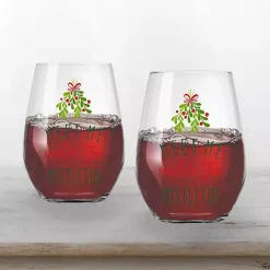 New Meet Me Under the Mistletoe Wine Glasses, Set of 2 Christmas Dining & Entertaining
