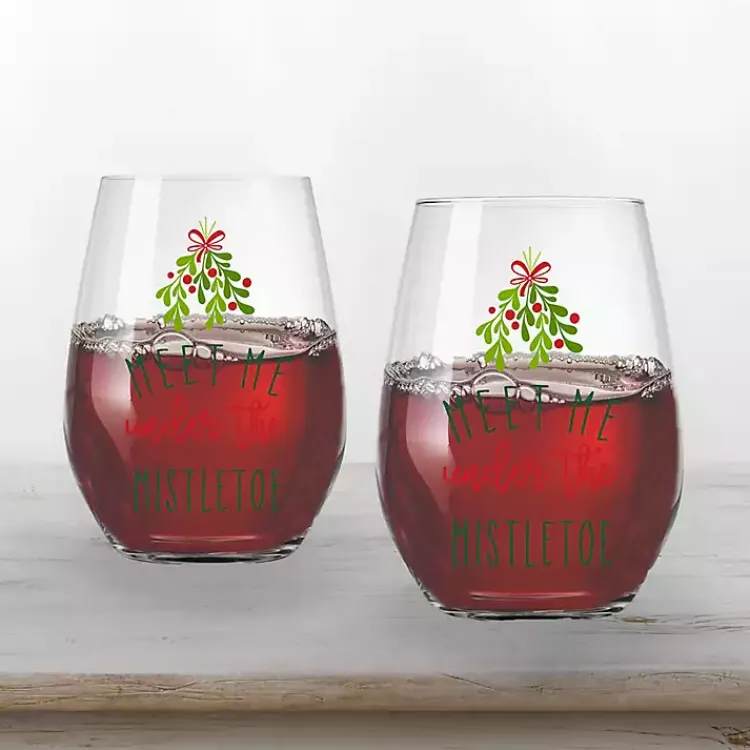 New Meet Me Under the Mistletoe Wine Glasses, Set of 2 Christmas Dining & Entertaining