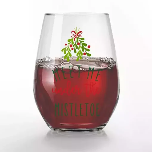 New Meet Me Under the Mistletoe Wine Glasses, Set of 2 Christmas Dining & Entertaining