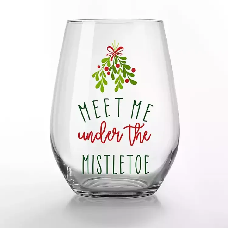 New Meet Me Under the Mistletoe Wine Glasses, Set of 2 Christmas Dining & Entertaining