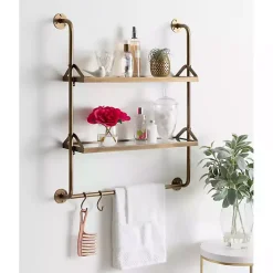 Kirklands Home Shelves|Merit Gold Metal Wall Shelf with Hooks