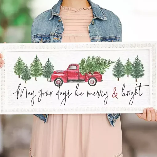 Sale Merry & Bright Beaded Frame Wall Plaque Christmas Art & Wall Decor
