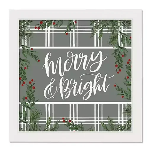 Sale Merry & Bright Plaid Framed Wall Plaque Christmas Art & Wall Decor