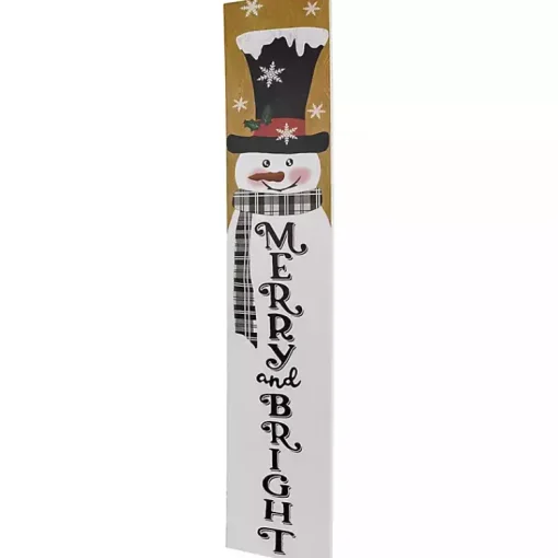 Merry & Bright Snowman Porch Board Outdoor Christmas Decorations