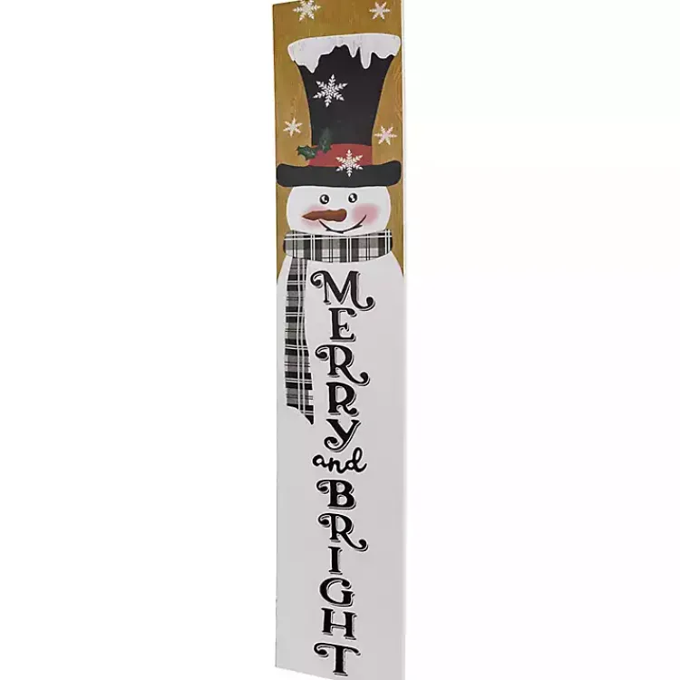 Merry & Bright Snowman Porch Board Outdoor Christmas Decorations