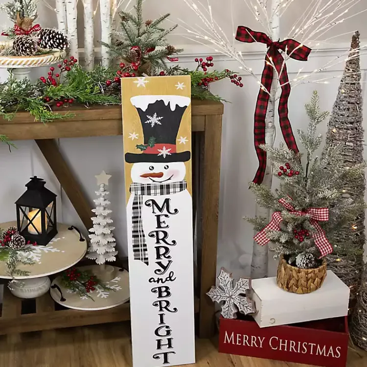Merry & Bright Snowman Porch Board Outdoor Christmas Decorations