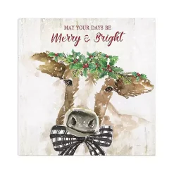 Hot Merry and Bright Cow Canvas Art Print Christmas Art & Wall Decor