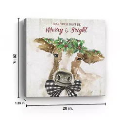 Hot Merry and Bright Cow Canvas Art Print Christmas Art & Wall Decor