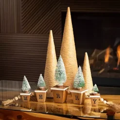 Hot Merry Bottle Brush Tree Tabletop Blocks Christmas Decorations