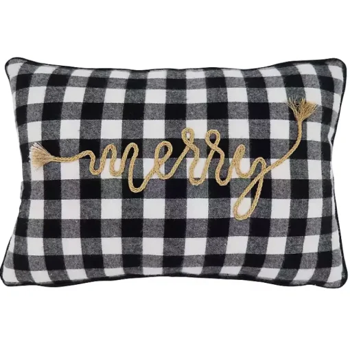 Discount Merry Buffalo Plaid Lumbar Pillow Christmas Pillows