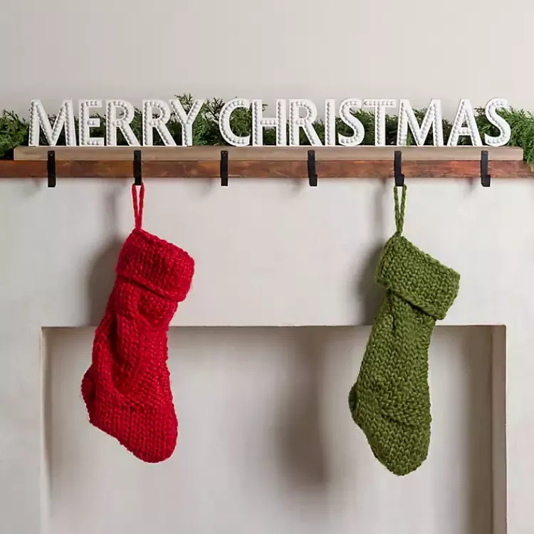 Merry Christmas Beaded Wood Stocking Holder Christmas Stockings & Stocking Holders