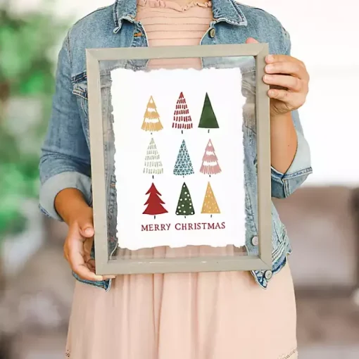 Outlet Merry Christmas Colorful Trees Framed Art Print Christmas Art & Wall Decor