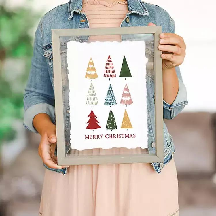 Outlet Merry Christmas Colorful Trees Framed Art Print Christmas Art & Wall Decor