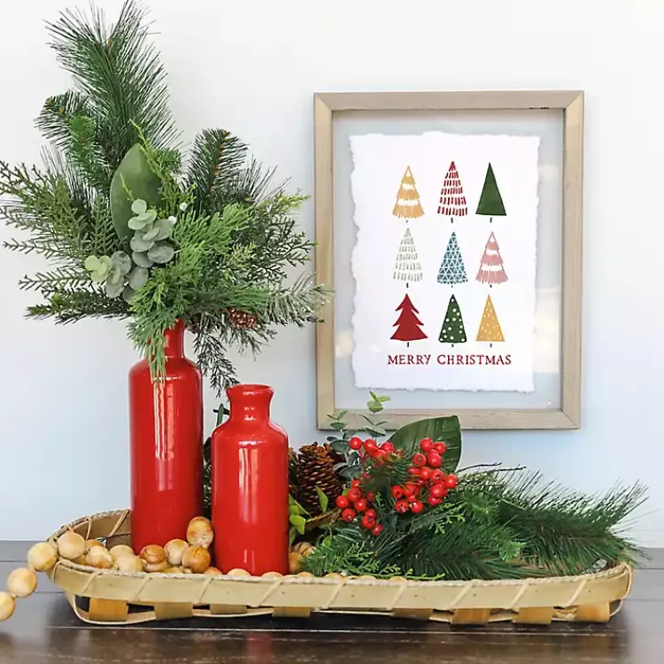 Outlet Merry Christmas Colorful Trees Framed Art Print Christmas Art & Wall Decor