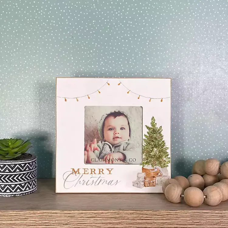 Clearance Merry Christmas Cottage Tree Picture Frame, 4x4 Christmas Decorations