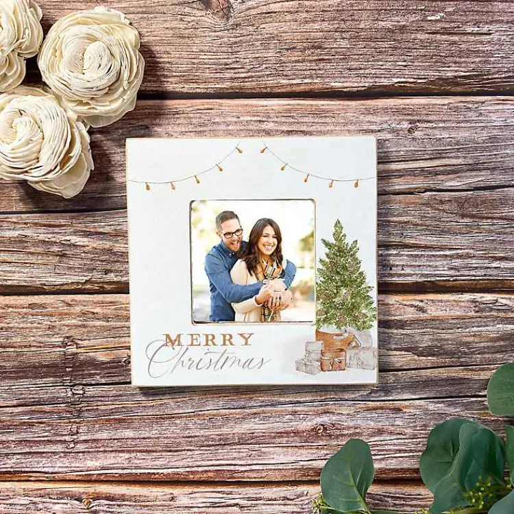 Clearance Merry Christmas Cottage Tree Picture Frame, 4x4 Christmas Decorations