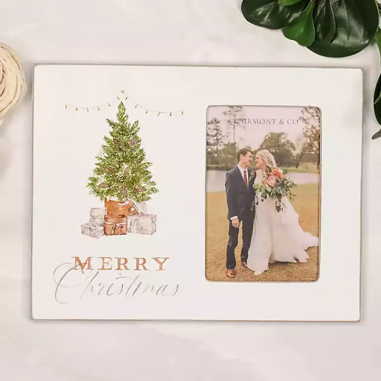 Merry Christmas Cottage Tree Picture Frame, 4x6 Christmas Decorations