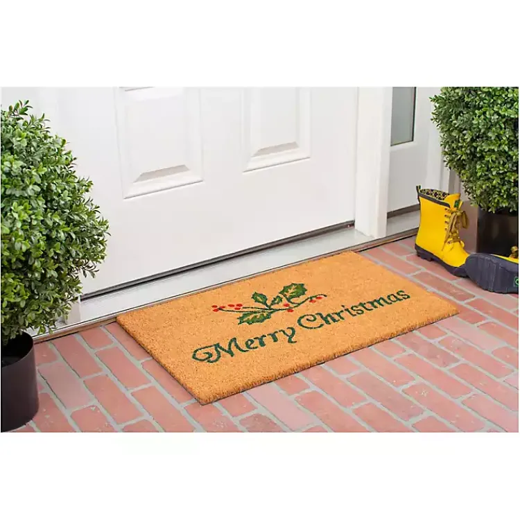 Discount Merry Christmas Holly Branch Doormat Outdoor Christmas Decorations