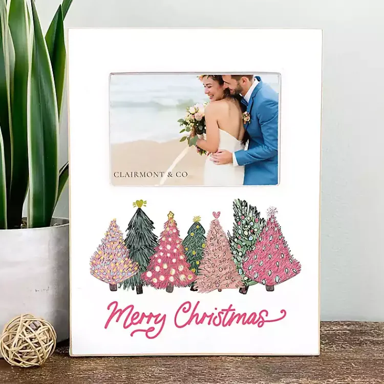 Merry Christmas Pink Trees Picture Frame, 4x6 Christmas Decorations