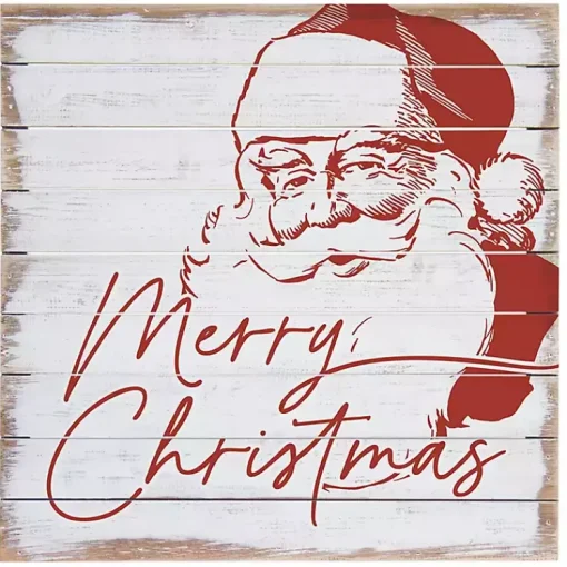 Outlet Merry Christmas Santa Wood Wall Plaque Christmas Art & Wall Decor