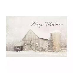 Clearance Merry Christmas Snowy Farm Canvas Art Print Christmas Art & Wall Decor