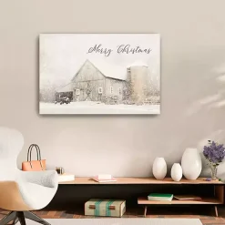 Clearance Merry Christmas Snowy Farm Canvas Art Print Christmas Art & Wall Decor