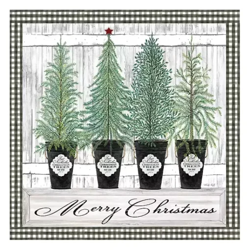 Discount Merry Christmas Tall Potted Trees Canvas Art Print Christmas Art & Wall Decor